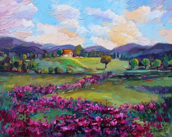 Giclee Print of oil painting landscape of California-field of flowers-palette knife painting