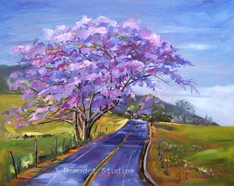 Fine Art ,Giclee Print, of Original Oil Painting, Purple Trees, Tropical, Maui, Jacaranda, Contemporary, Impressionist, Fine Art,Jen Beaudet