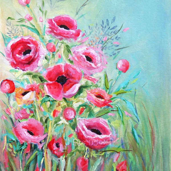 Original oil Painting Spring Floral Anemones Coral flowers Fine Art Contemporary Wall Decor