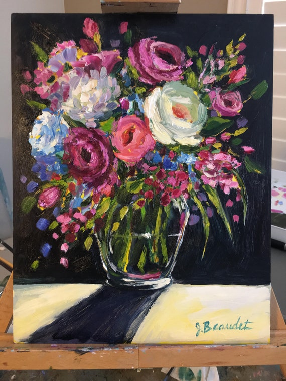 Peinture Originale Huile Fleurs Contemporains Art Floral Peinture Abstraite Couteau à Palette Coloré Floral 11 X 14 Pouces