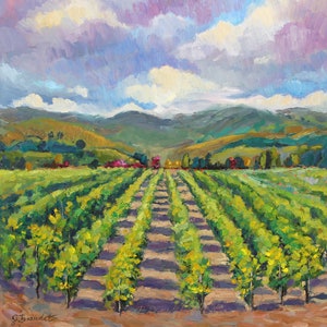 Fine Art canvas Print of Original oil painting California Vineyard winery modern impressionism by J. Beaudet