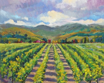 CALIFORNIA WINERY Art Print of Original oil painting-Vineyard- winery-modern impressionism by Jen Beaudet Z