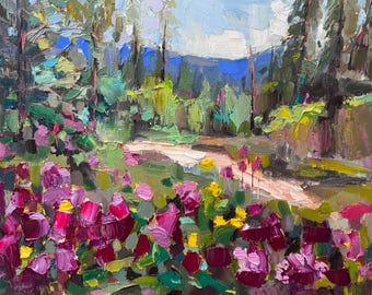 Pintura al óleo de flores silvestres de California, Weaverville Landscape Art, 8x10 (pequeño)
