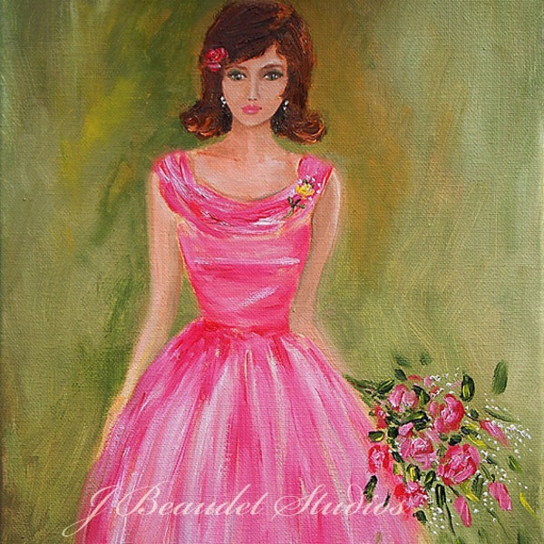 Original Art Print of oil painting Pretty in Pink