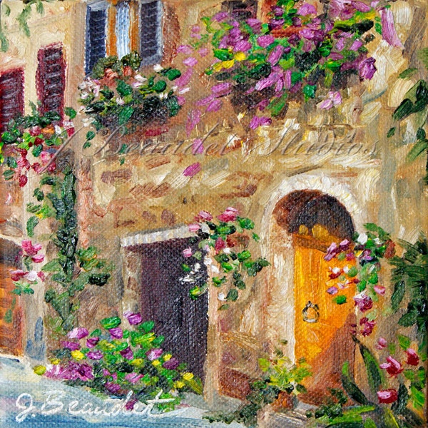 Art print of Original Oil Painting LANDSCAPE Italy Impressionist architecture Giclee 8x8 inch square