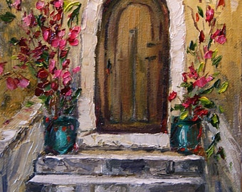 PUERTA ITALIANA, Impresión Giclée de Pintura al óleo Original, Espátula, Arte Italiano, Arquitectura