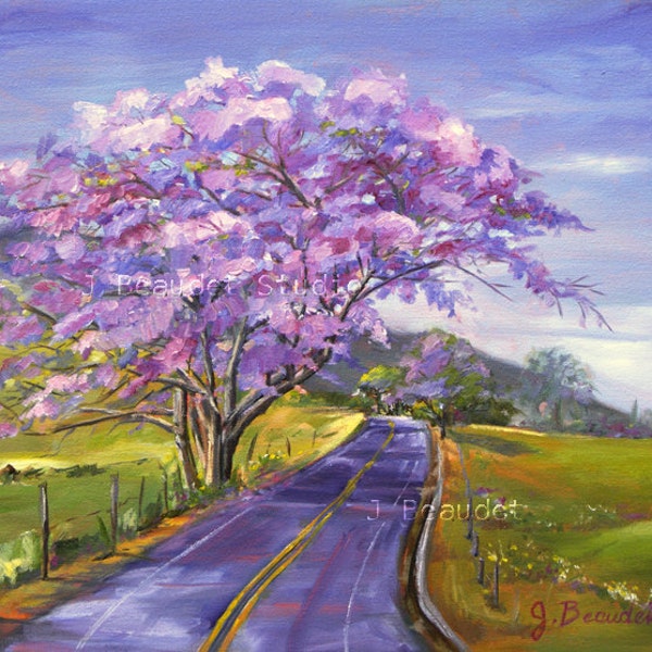 Maui Purple Tree Jacaranda Impressionist Fine Art print of oil painting 16x20