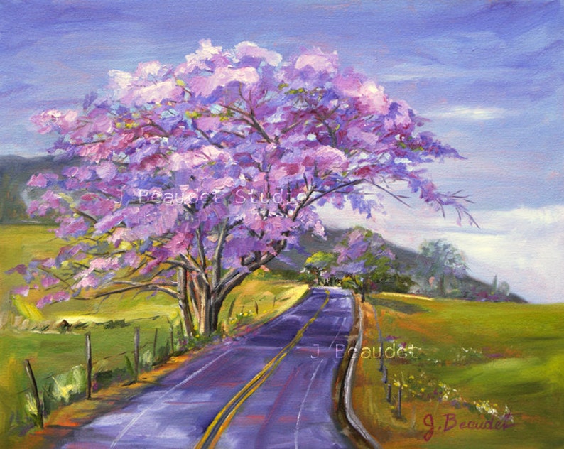 Maui Purple Tree Jacaranda Impressionist Fine Art print of oil painting 16x20 image 1