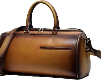 Handmade Full-Grain Leather Duffel Bag: 20" Weekender Carry-On