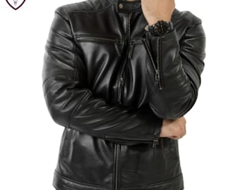 Handmade Genuine Leather Biker Jacket - Custom Black Motorcycle Jacket