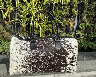 Full Grain Cowhide Leather Duffel Bag: Travel Weekender with Shoe Compartment