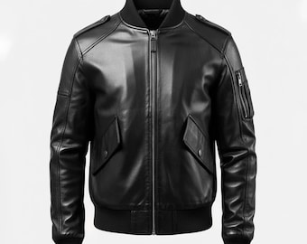 Herren Echtleder Bomberjacke - Schwarzer Aviator-Stil, handgefertigte Rindslederjacke, klassischer Fliegermantel