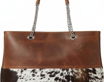 Handmade Cowhide Leather Tote Bag – Large Western Travel Tote