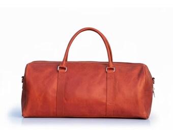 Full-Grain Leather Weekender Bag | 24" Handmade Cowhide Duffel