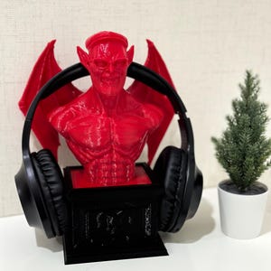 Demon Headphone Stand | Dark-Themed Desk Decor | Unique Headphone Holder for Fans