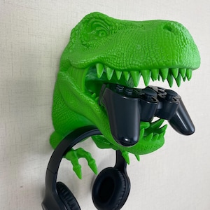 T-Rex Dinosaur Wall Decor, Headphone Stand | Dinosaur-Themed Headset Holder | Gaming Wall Decor