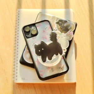 黒猫 MagSafe 携帯グリップ Kindle グリップ Bookish 黒猫 Bookish グッズ 本好きへのギフト ダーク 携帯グリップ マグネット Kindle