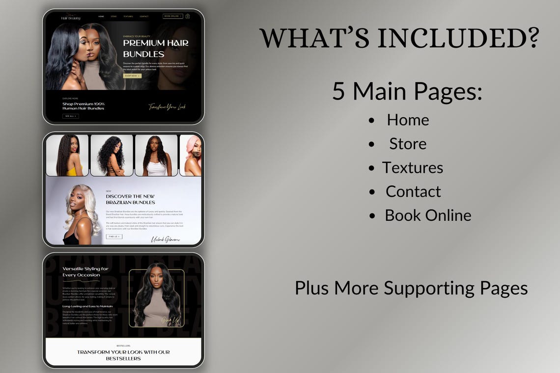 Wix Website Template: Hair Bundles, Wigs & Extensions Ecommerce Shop - Etsy