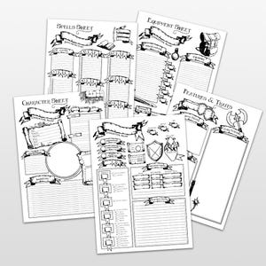 D&D Creative Character Sheet 5 Page Series *PDF DOWNLOAD* Fillable
