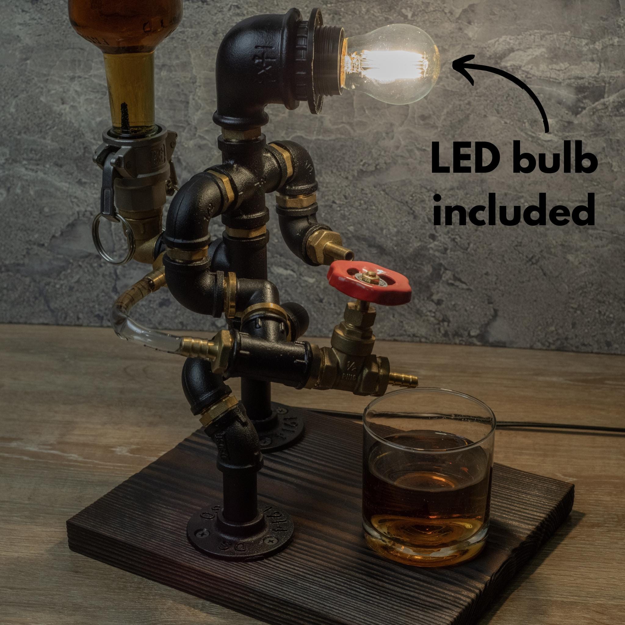 Steampunk Handcrafted Liquor Dispenser - Pipe Robot Lamp, Alcohol Whisky Wine Dispenser, Industrial Whiskey Holder, Rustic Style, Man Cave, Decanter Whiskey Gift, Bar Restaurant Cafe - Gifts For Him - View #2