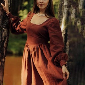 Long Sleeve Linen Maxi Dress, Modest Retro Vintage Fit And Flare Dress With Belt
