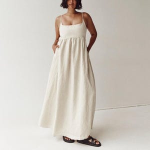 Summer Linen Maxi Dress, Loose Linen Dress, Sleeveless Dress, Dress With Pockets, Long Linen Dress, Spaghetti Strap Dress, Beach Sun Dress