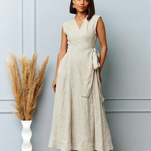 Long Linen Wrap Dress, Linen Kaftan Dress, Loose Linen Dress, Flax Summer Dress ,Maxi Fit and Flare Dress