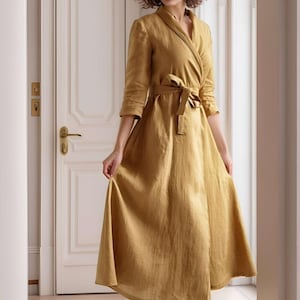 Linen Wrap Maxi Dress, Vintage Inspired Long Linen Dress for Women, Elegant Linen Clothing, Sleeveless Linen Maxi Dress