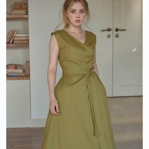 Sleeveless Linen Cotton Kaftan Wrap Dress, Fit and Flare Summer Maxi Dress, Flowy Linen Swing Dress for Women