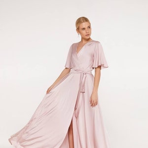 Blush Pink Silk Flutter Sleeve Maxi Dress Bridesmaid Dress Wedding Guest Dress Summer Boho Beach Maxi Dress Formal Occasion Evening Gown