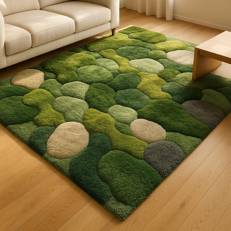 Moss Rug, Wool Tufted Rug, Moss Green Rug, Nature Inspired Rug, 3D High ...