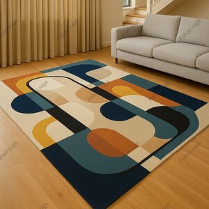 Hand tufted wool rug geometric mid-century modern art rug for colorful living rug