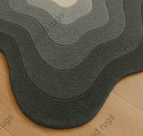 Wavy Long Rug Hand Tufted Wool Wave Rug, Layered Grey Tones, Abstract Wavy Carpet ...