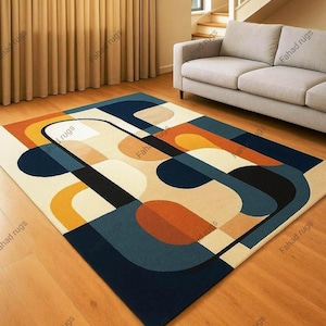 Hand tufted wool rug geometric mid-century modern art rug for colorful living rug