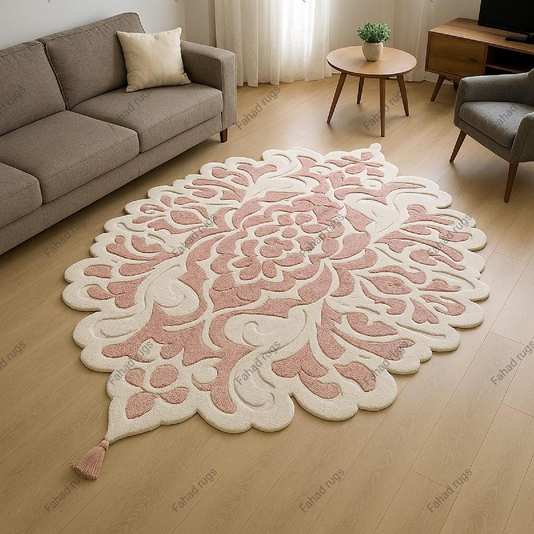 Pink White Floral Wool Rug, Hand Tufted Botanical Accent Carpet 5x7 - Etsy