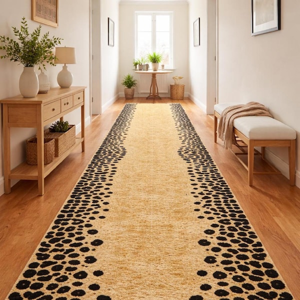 Hand Tufted Wool Leopard Runner Rug | Vintage Hallway Accent, Bohemian Decor