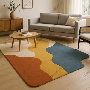 Hand Tufted Wool Area Rug: Irregular Modern Rug for Living Room