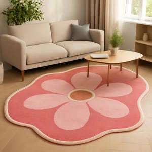 Hand Tufted Large Pink Floral Rug Irregular Flower Shape Hand-Tufted Statement Piece for Modern Living Rooms Area Rug 8x10 Area H/L Rug