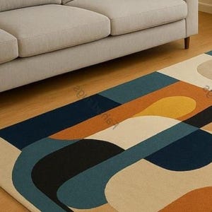 Hand tufted wool rug geometric mid-century modern art rug for colorful living rug