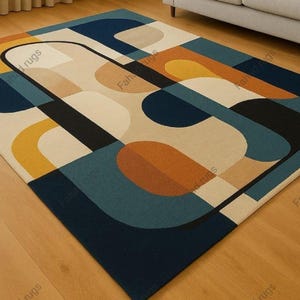 Hand tufted wool rug geometric mid-century modern art rug for colorful living rug