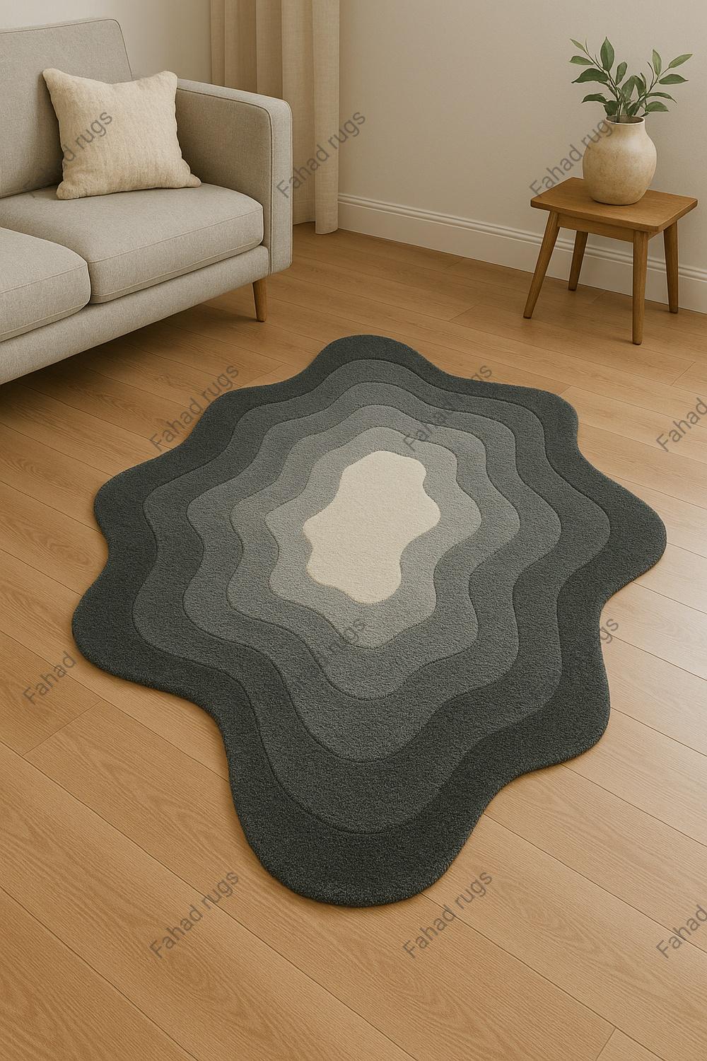 Wool Wave Rug Hand Tufted Wool Wave Rug, Layered Grey Tones, Abstract Wavy Carpet ...