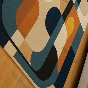 Hand tufted wool rug geometric mid-century modern art rug for colorful living rug