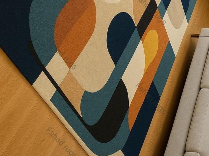 Hand tufted wool rug geometric mid-century modern art rug for colorful living rug