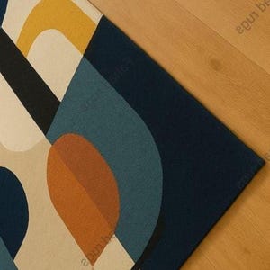 Hand tufted wool rug geometric mid-century modern art rug for colorful living rug