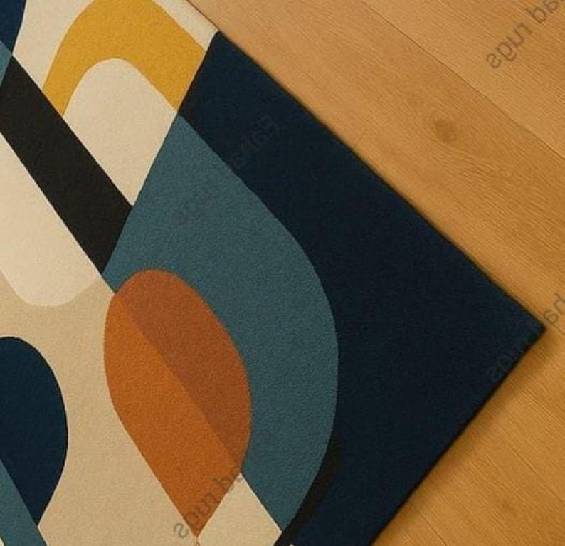 Hand tufted wool rug geometric mid-century modern art rug for colorful living rug