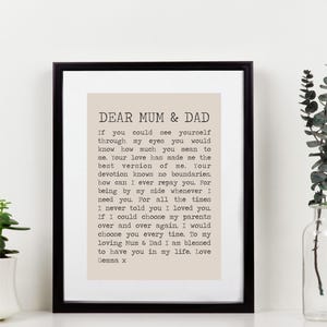 Poesia personalizzata incorniciata per mamma e papà / Stampa personalizzata / Regalo di anniversario per mamma e papà / Regalo di Natale per mamma e papà / Nozze per mamma e papà