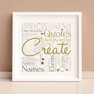 Gepersonaliseerde WordArt-muurkunstafdruk | Ingelijste print | Gemonteerde kaart | Cadeau cadeau eigen kleuren | Eigen tekst | Eigen kleuren | Elke gelegenheid: