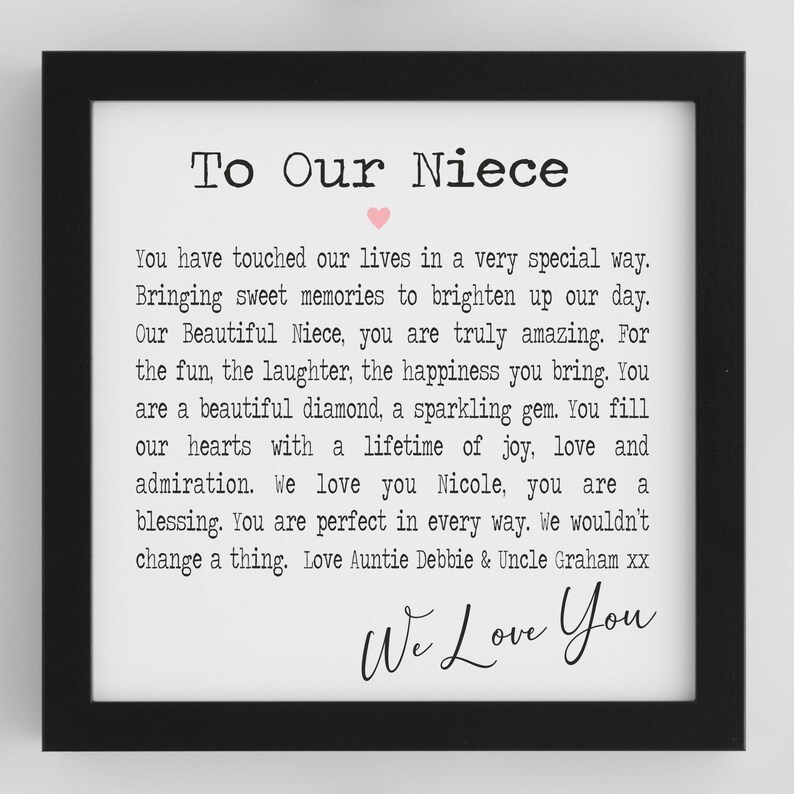 Niece Poem Print | Gift for Niece | Niece Card | Framed Niece Poem ...