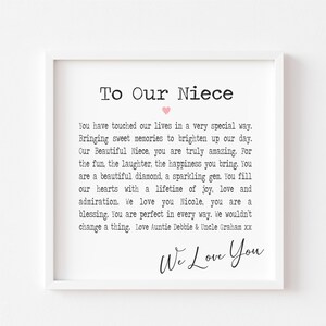 Impression poème nièce | Cadeau pour nièce | nièce | Poème de nièce encadré | Anniversaire | Mariage | Noël