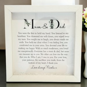Poesia incorniciata personalizzata per mamma e papà / Stampa personalizzata / Regalo di anniversario per mamma e papà / Regalo di Natale per mamma e papà / Nozze per mamma e papà